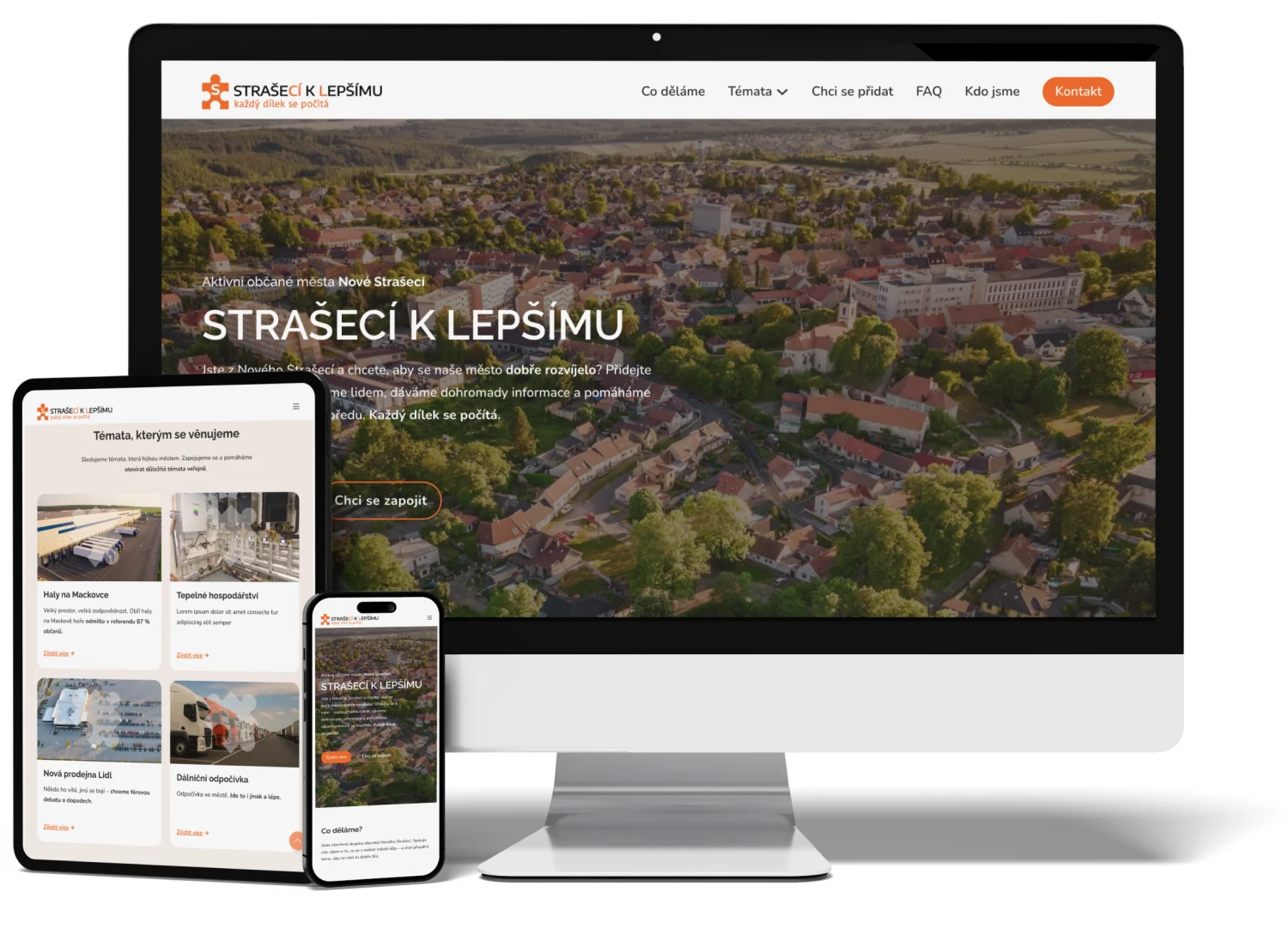 Náhled webu „Strašecí k lepšímu“ – komunitní web pro spolek občanů.